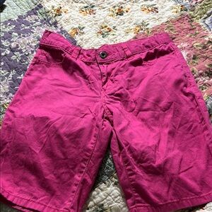 Vibrant Pink Casual Mid-Length Cotton Blend Shorts